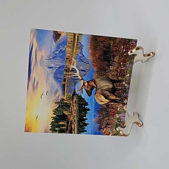 Majestic Landscape Elk Sunset Floral Wall Art‎ Watercolor Oil Painting Art Print - Picture 6 of 6